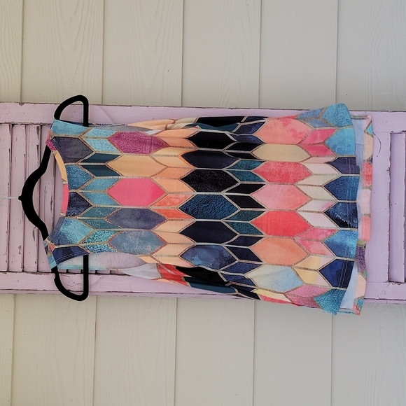 💗 Beautiful! Multicolor Geometric Sleeveless V-Neck Top Shirt M - Picture 7 of 13